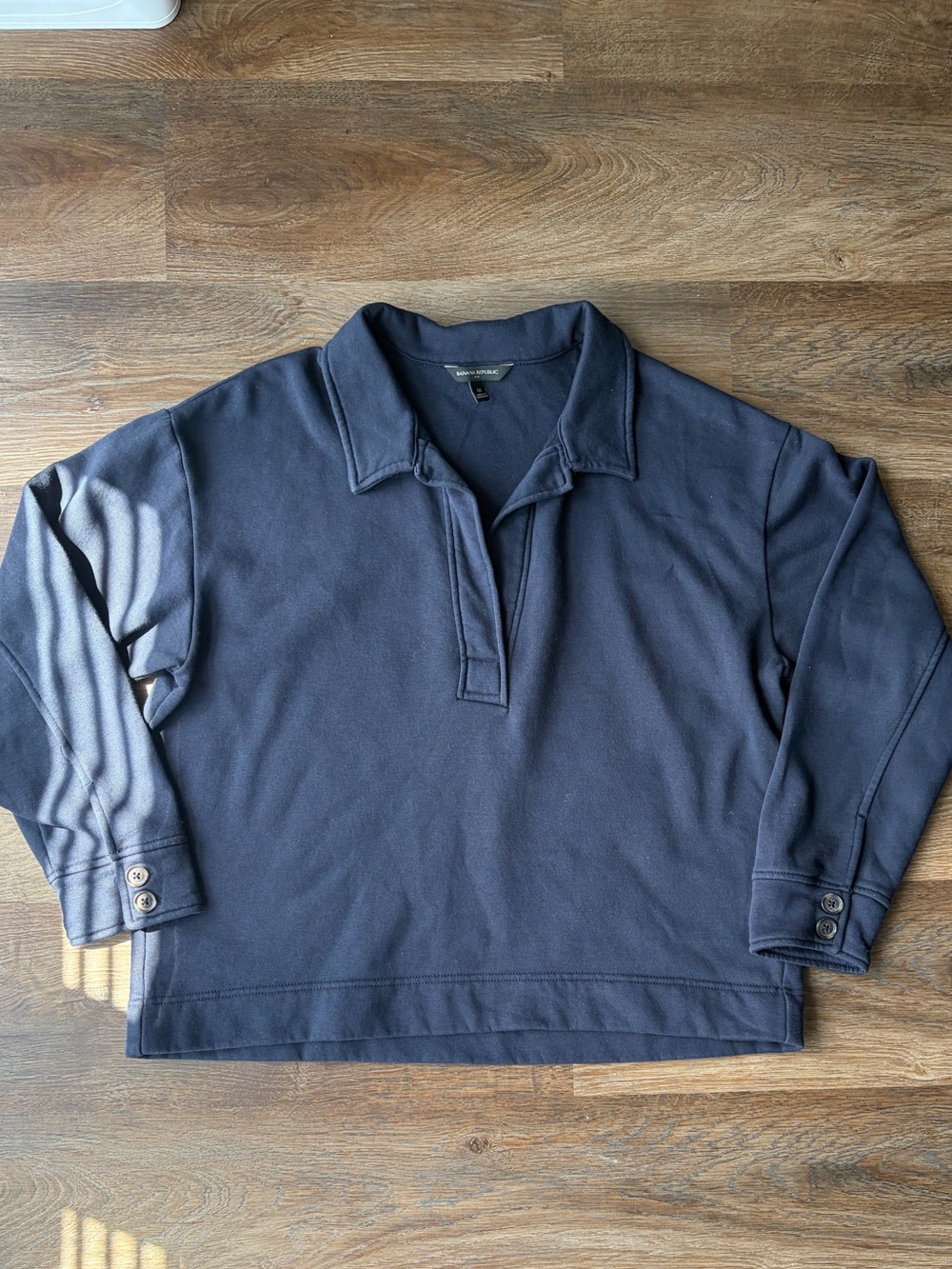 Banana Republic Men's Navy Long Sleeve Polo Sweatshirt